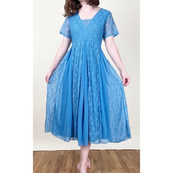 Vintage Handmade Lace Pleated Midi Maxi Dress Princess Royal Formal Fancy Event - Picture 5 of 7